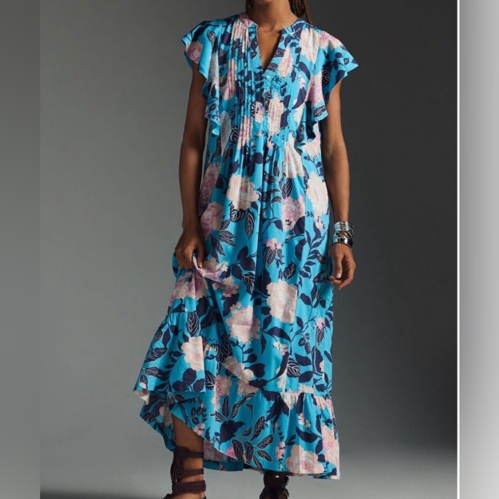 Anthropologie Maeve 'The Cassandra' Maxi Dress in Botanical Motif Size Medium